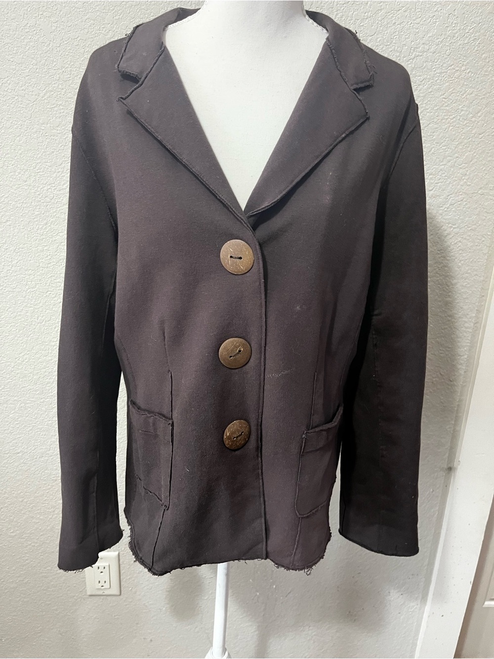 Neon Buddha Chocolate Brown  Knit 3-Button Blazer Jacket Size M